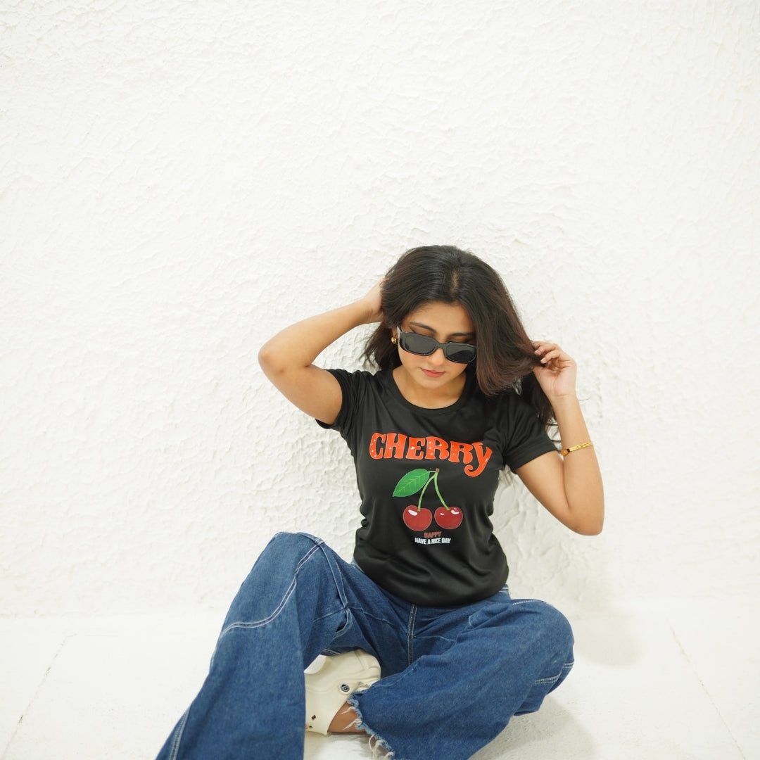 CHERRY BLACK-PRINTED TSHIRT