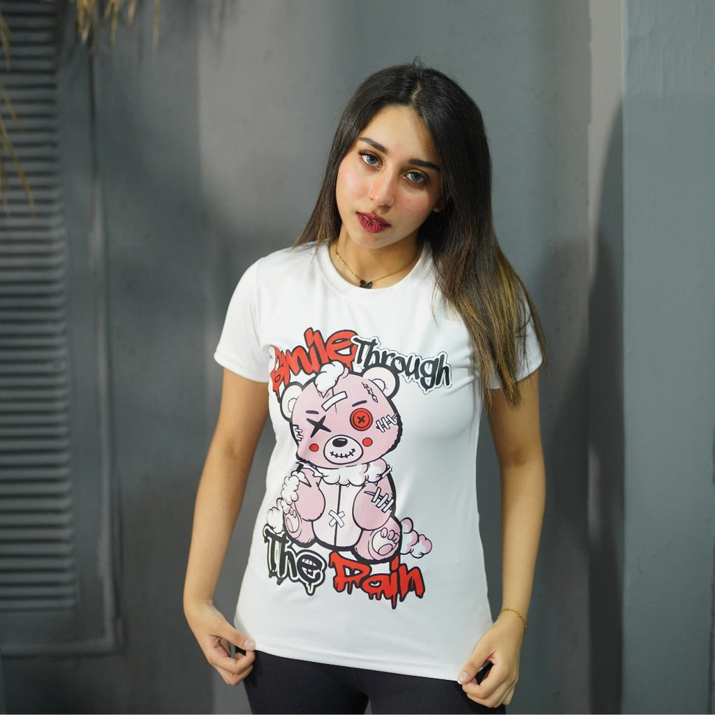 SMILE THROUGH WHITE- PRINTED TSHIRT
