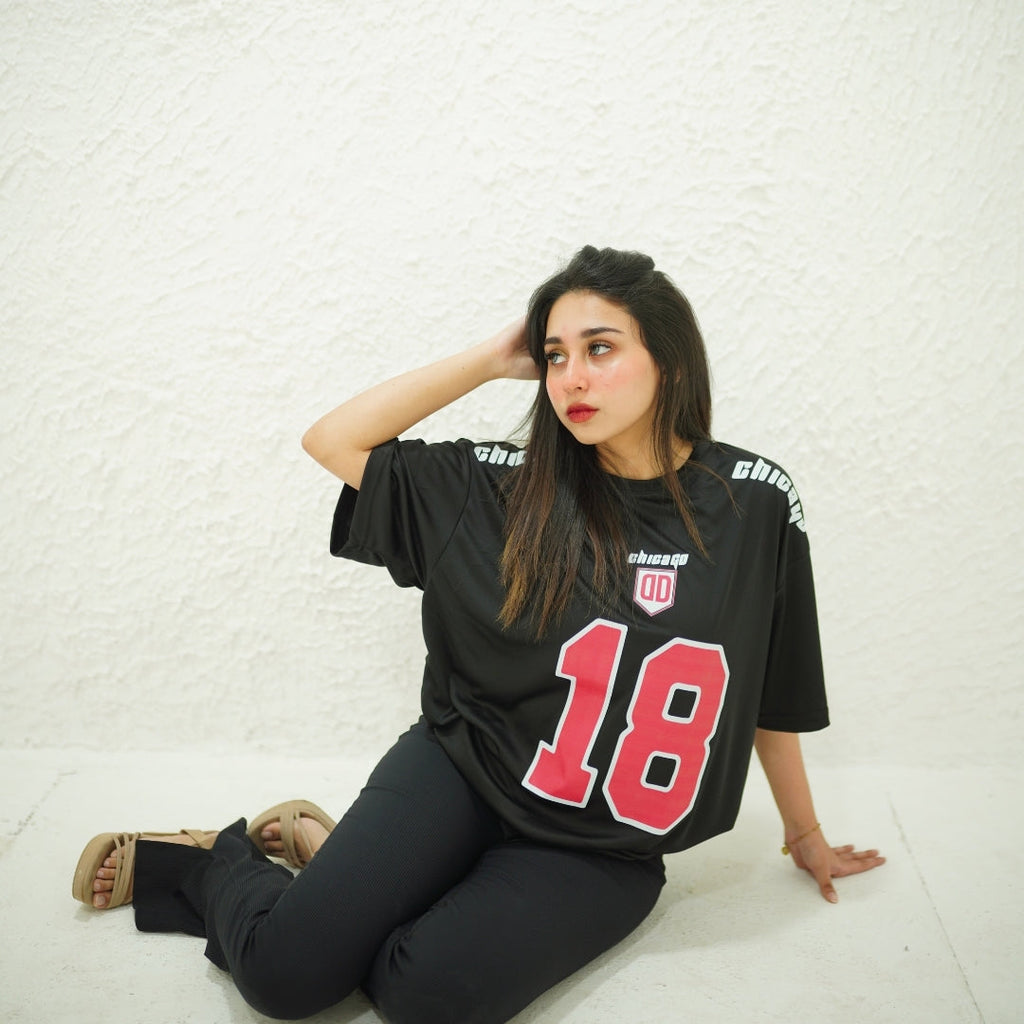 CHICAGO 18 BLACK- PRINTED DROP SHOULDER
