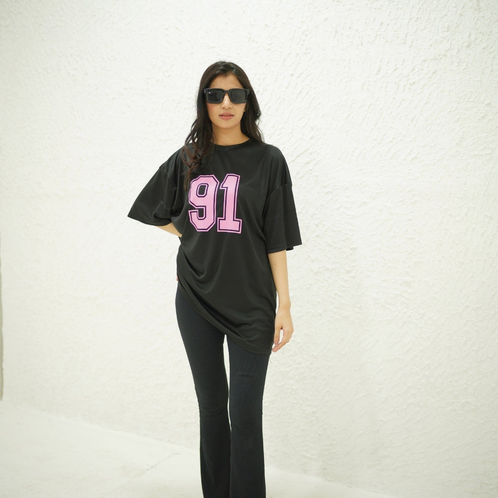 91 BLACK- PRINTED DROP SHOULDER
