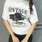 VINTAGE WHITE- PRINTED DROP SHOULDER