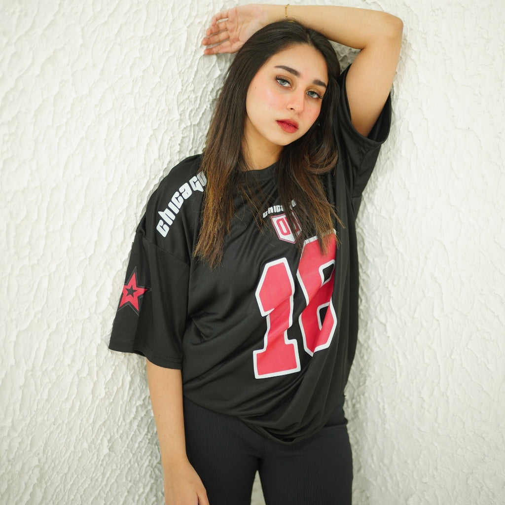 CHICAGO 18 BLACK- PRINTED DROP SHOULDER
