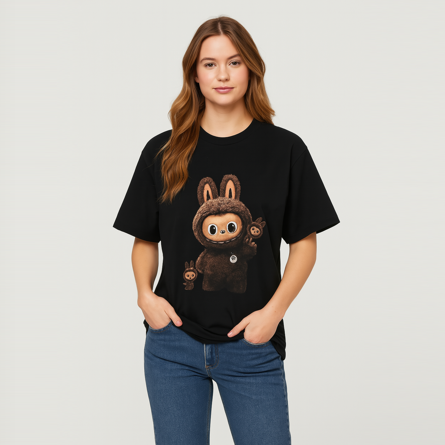 Labubu T-Shirt BLACK (Brown Labubu)